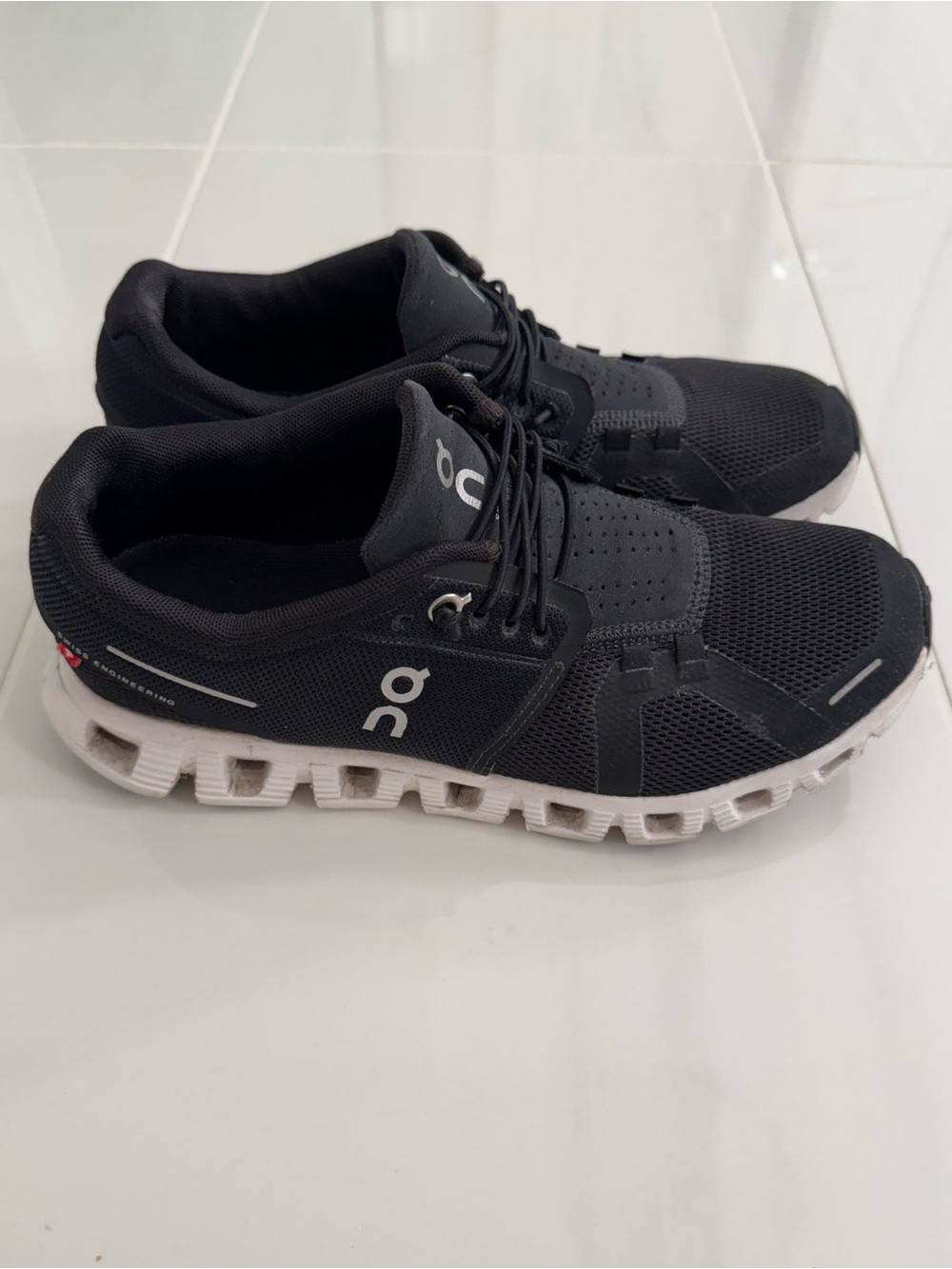 On Running Women’s Black Cloud 5 Sneakers with White Soles